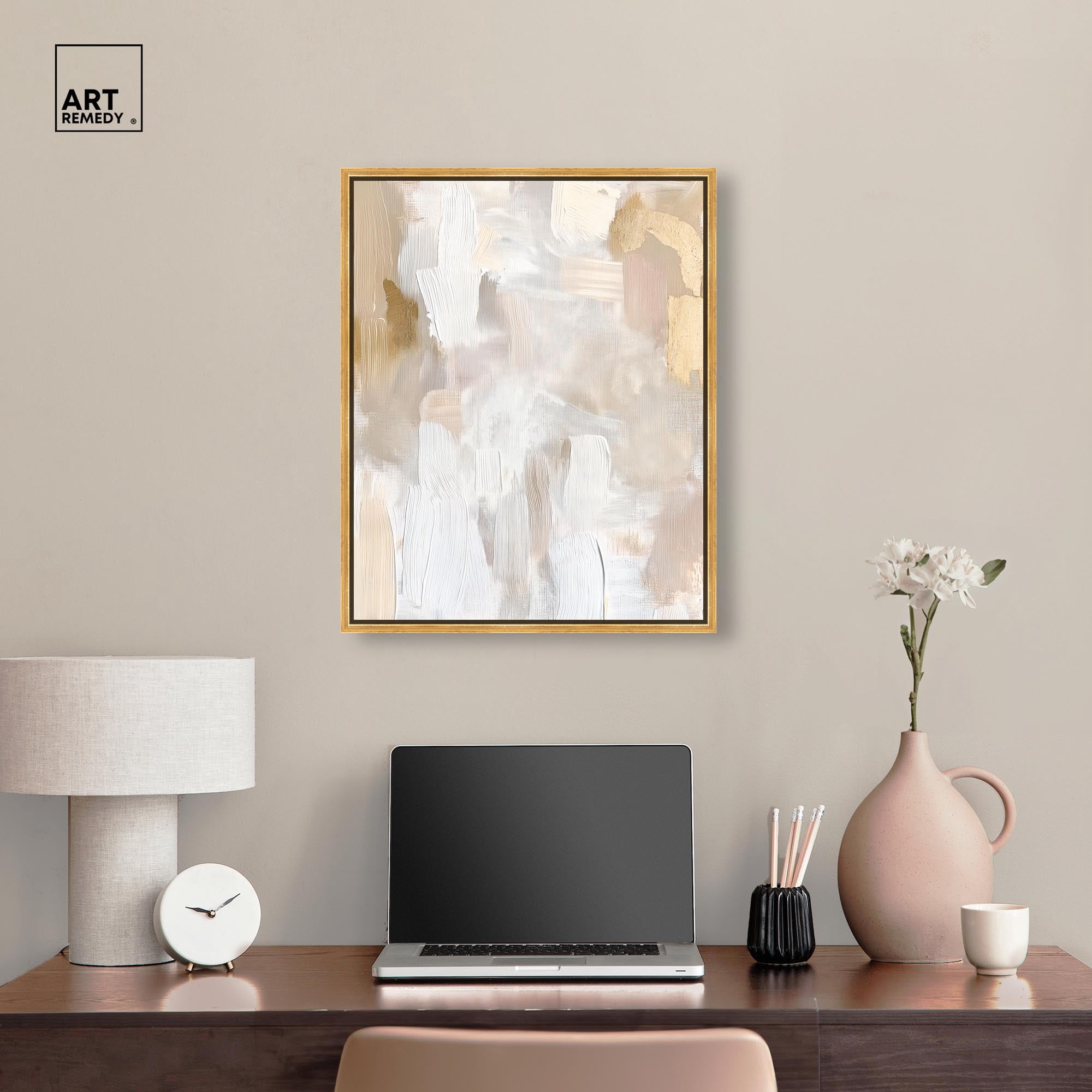 Beige and Cream II Canvas Muted Elegant Art by Art Remedy, Gold Frame, 20 x 24