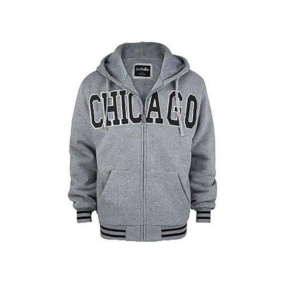 Men's Sherpa Lined Zip-Up hoodie Chicago Long Sleeve Pockets Jacket Dark Grey Large