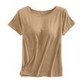 thumbnail image 5 of MEZZALL Women T-Shirts Summer Short Sleeve T Shirts With Built In Bra Pads For Casual Daily Wear O-Neck Boho Solid Color Tops, 5 of 5