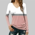 thumbnail image 7 of Fengqque Long Sleeve Color Blocking Shirts for Women V Neck T Shirts Slim Fit Tunic Tops Fashion Clothing Pink XXL(XXL), 7 of 7