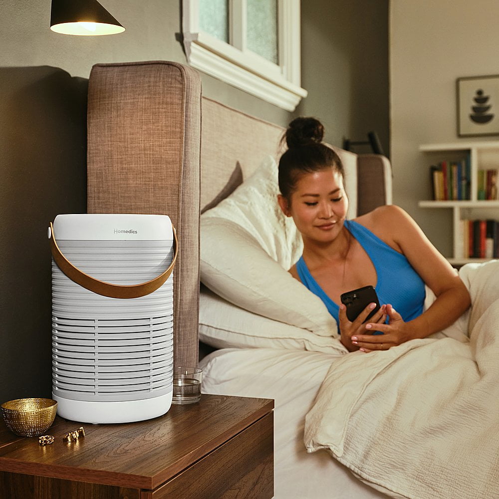 Homedics Wi-Fi Enabled Smart Air Purifier, 1005 Sq. Ft of Coverage/Hour. True HEPA Filtration, Activated Carbon Filter, Pre-filter, Reduces Bacteria, Virus, Mold, Odors, Medium Rooms, AP-T100GY-WMT