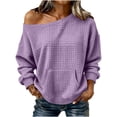 thumbnail image 2 of Neewe Women's Fashionable Casual Solid Color Long Sleeve Boat Neck Off Shoulder Blouse Tops Daily, 2 of 6