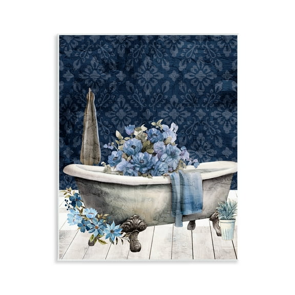 Stupell Industries Blue Bath Floral Tub Wall Plaque Art design by Kim Allen, 14 x 11
