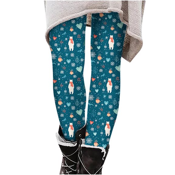 DeHolifer Christmas Leggings for Women Plus Size High Waist Workout Pants Tummy Control Printed Holiday Legging Tights Yoga Pants Blue S