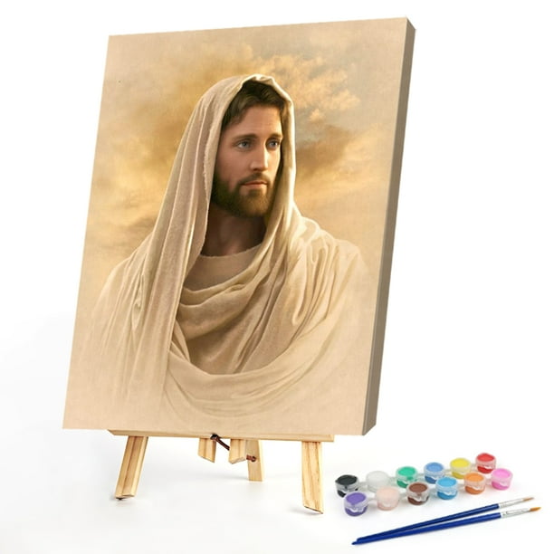 Cuadros Decorativos Pintado a mano sobre lienzo DIY religión Jesús pintura al óleo por números Kit de dibujo artesanal Wdftyju embutido en tela