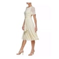 thumbnail image 3 of DKNY Womens Yellow Textured Zippered Tie Belt Lined Flutter Sleeve Round Neck Midi Party Fit + Flare Dress 6, 3 of 3