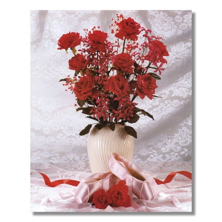 Red Flower Photo - Pink Ballet Shoes w/ Red Rose Flower Bouquet Photo Wall Picture 8x10 Art Print