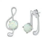 SAC SILVER Sterling Silver Music Note Spiral Treble Clef Earrings White Simulated Opal 925 Jewelry Female