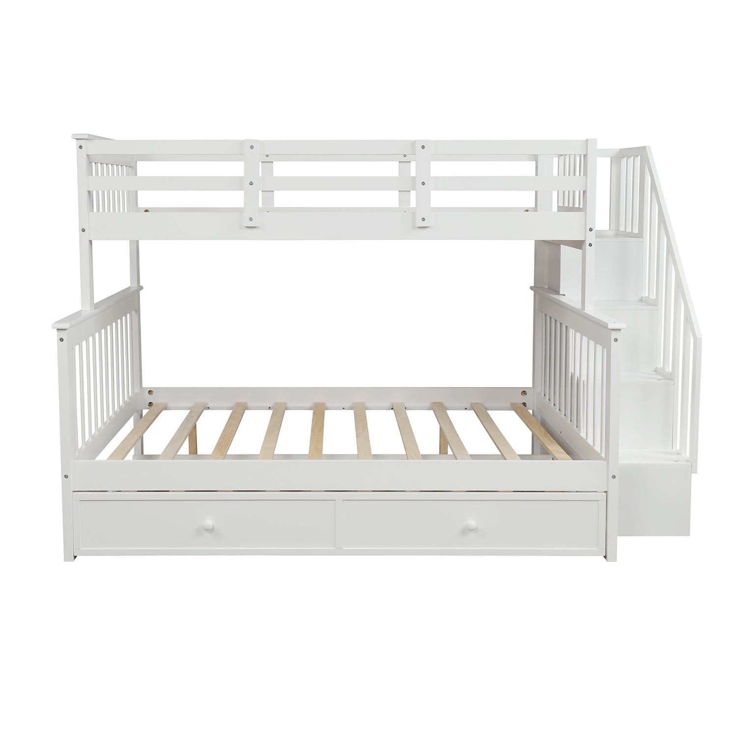 Kepooman Twin-Over-Full Modern Wooden Stairway Bunk Bed with Twin size Trundle & Storage for Bedroom Dorm, 91.73" x 54.33" x 61.4", White Kepooman Twin-Over-Full Modern Wooden Stairway Bunk Bed with Twin size Trundle & Storage for Bedroom Dorm, 91.73" x 54.33" x 61.4", White