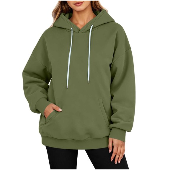 Ozmmyan Longline Hoodie Sweatshirt for Womens Drawstring Oversized Pullover with Kangaroo Pocket Long Sleeve Casual Fall Winter Top