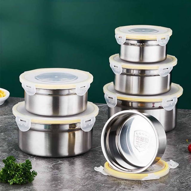 YYV Gifts 304 Stainless Steel Refrigerator Sealed Box With Lid Organizer Rectangular Bento Box Lunch Box Silver
