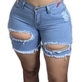 thumbnail image 2 of Aayomet Lounge Shorts For Women Womens High Rise Front Buttons Ripped Rolled Hem Casual Denim Jeans Shorts Light blue,XXL, 2 of 5