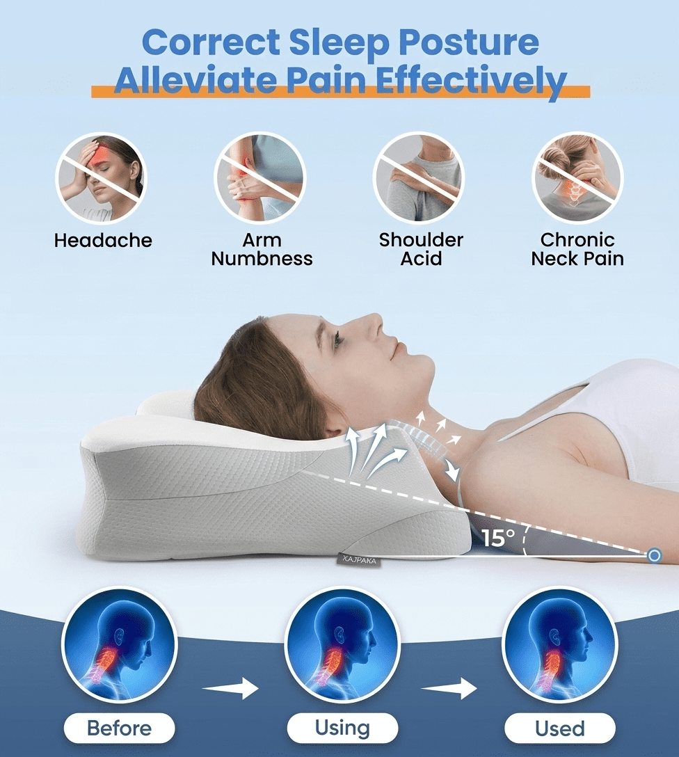 KAIPARA Cervical Neck Pillow for Pain Relief, Ergonomic Memory Foam Bed Pillow for Sleeping, Cooling Contour Pillow for Side Back Stomach Sleepers