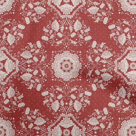 oneOone Velvet Red Fabric Asian Block Tile Dress Material Fabric Print Fabric By The Yard 58 Inch Wide