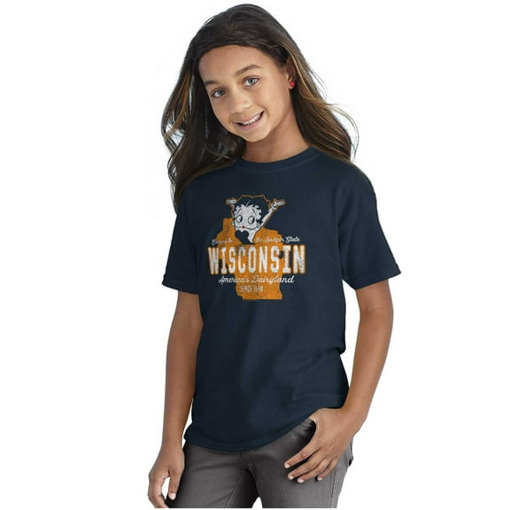 Betty Boop Wisconsin State Outline Girls Kids T Shirt Tees Teen Brisco Brands XS
