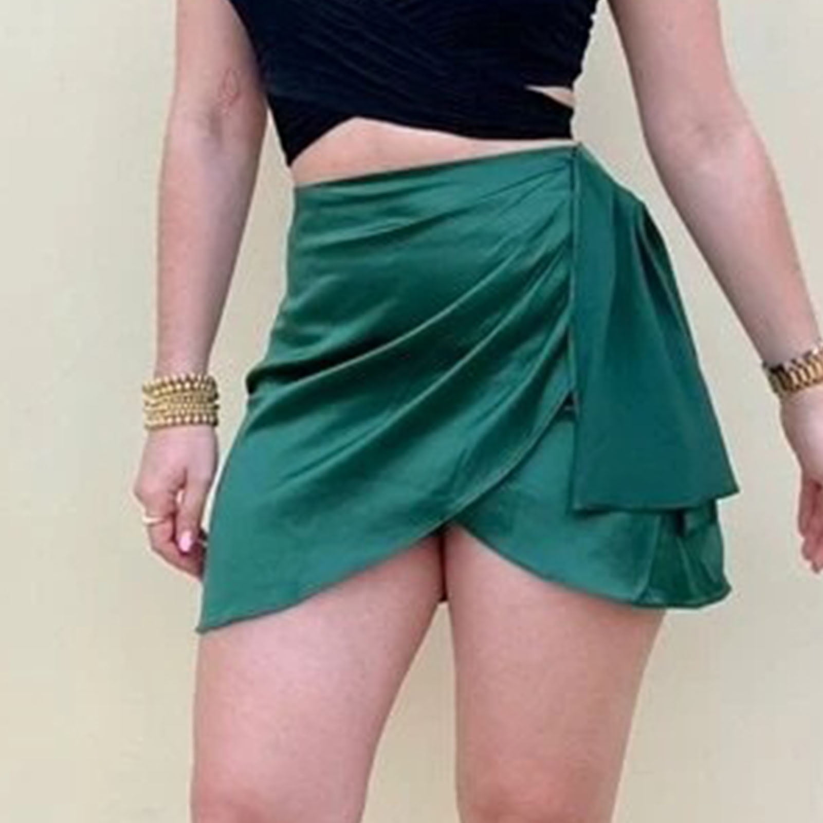 Pure Color Satin Skirt High Waist Ruched Skirt Wrap Hem Ruched Skirt High Waist Skirt Advanced Technology