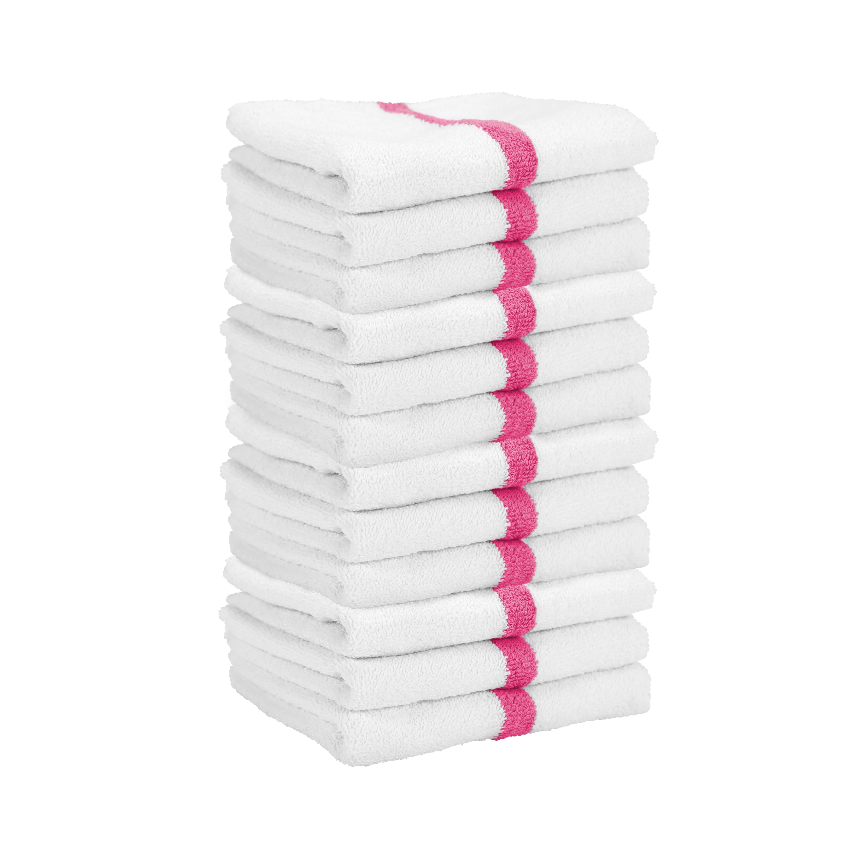 Arkwright Power Gym Hand Towels (12 Pack), 16x27 in., Soft Cotton, White with Pink Stripe