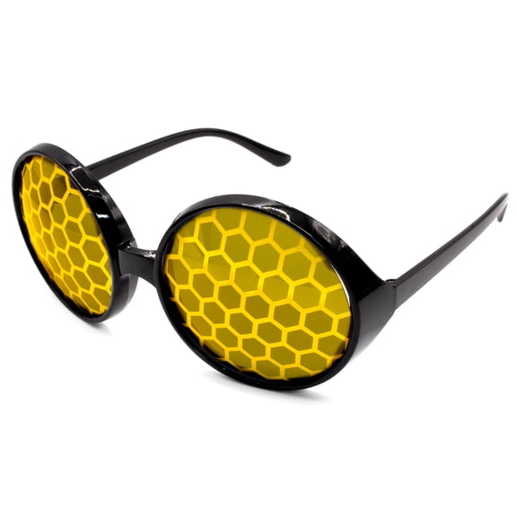 Underwraps Bee Sunglasses For Adults, Funny Bug Glasses Costume Accessory, Round Honeycomb Lenses For Halloween, Parties & Festivals One Size