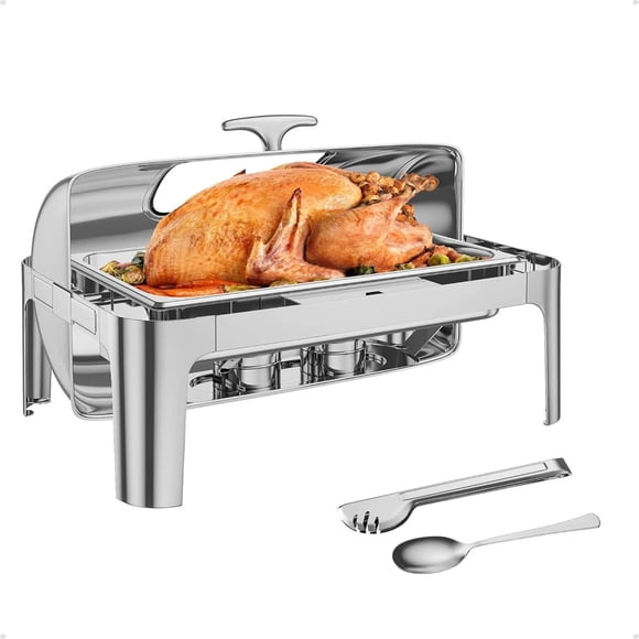 Qinaqin 9QT Commercial Chafing cm de Profundidadish Set Stainless Steel Roll Top Buffet Server con Full Size Pan para Catering
