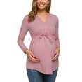 thumbnail image 4 of KIHOUT Maternity Blouse V-Neck Long Sleeve Bandage Solid Color Breast-Feeding Pregnant Nursing Tops, 4 of 9