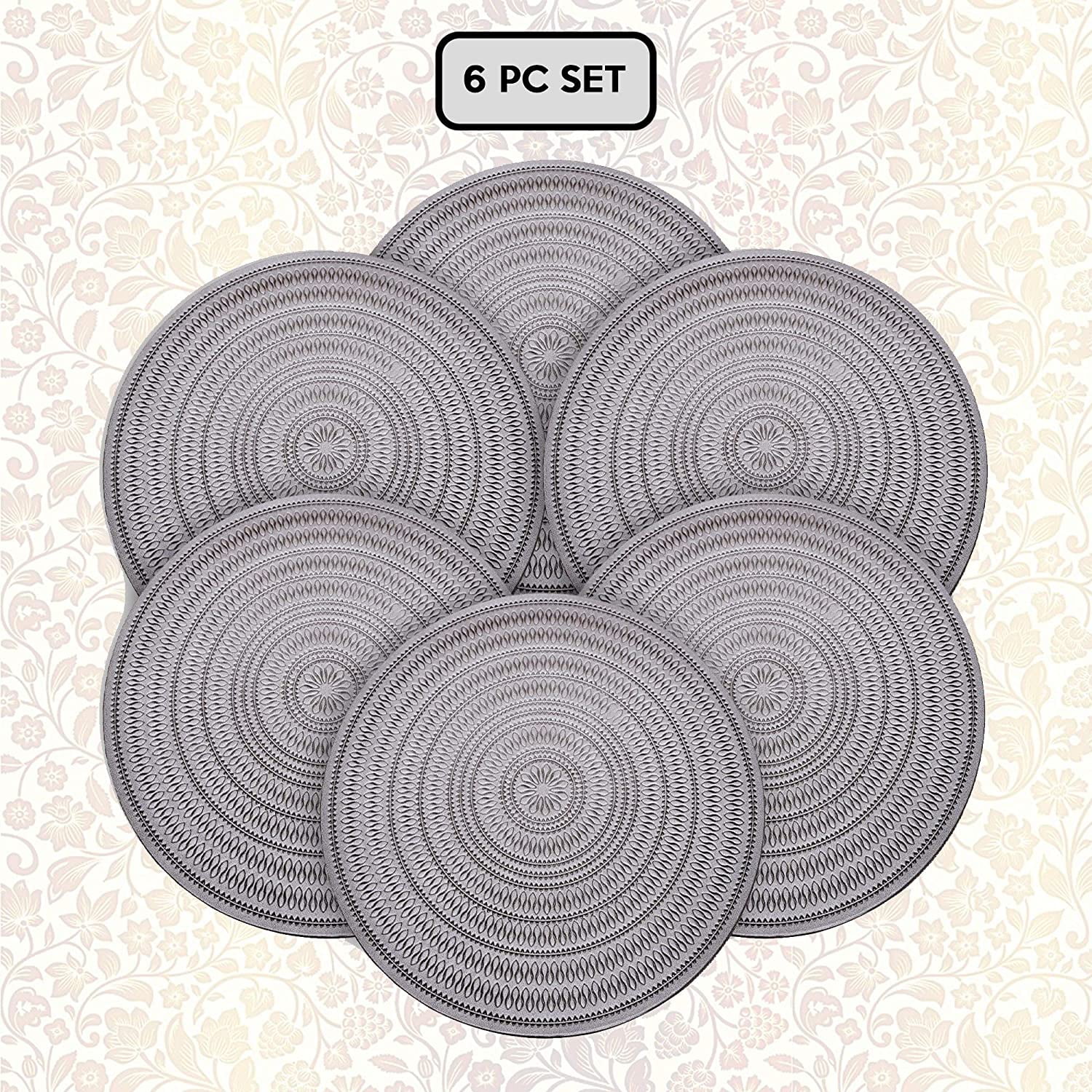 Decozen Silver Placemats for Dining Table 15 Inches Diameter Set of 6