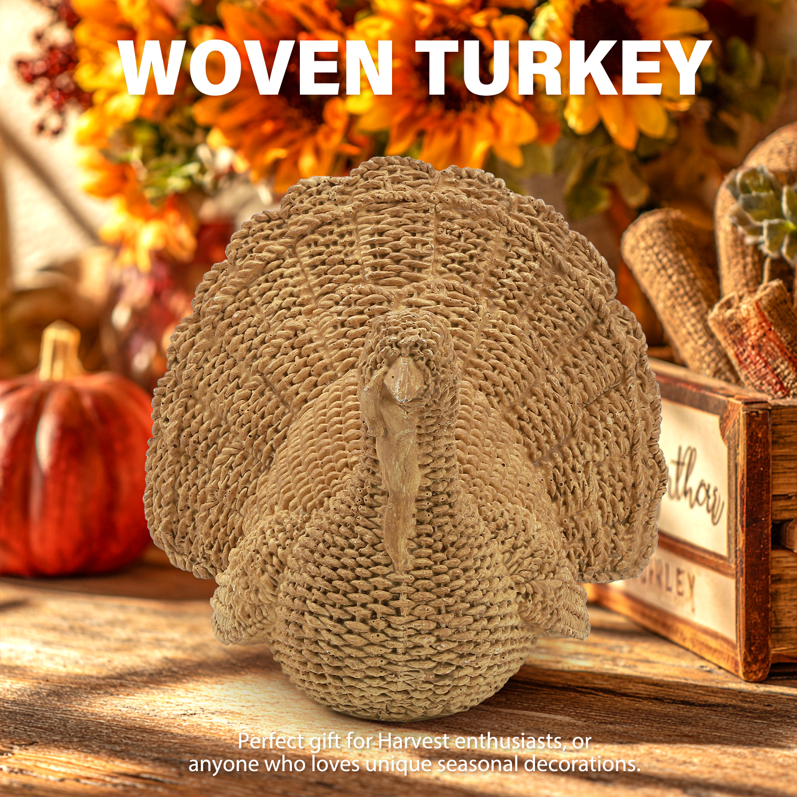 Ayieyill Rustic Turkey Figurine Thanksgiving Decoration photo 2
