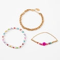 thumbnail image 1 of Gold Beaded Happy Face Bracelet Set - 3 Pack, 1 of 2