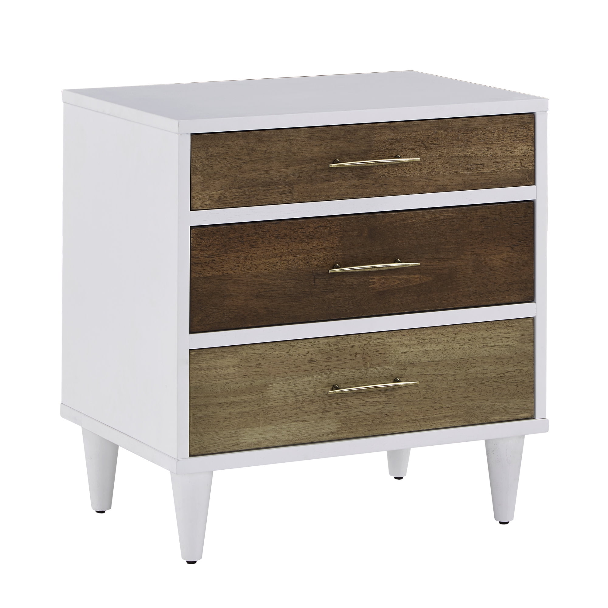 Weston Home Dorcas Mid-Century 3-Drawer Nightstand, White/Natural Finish