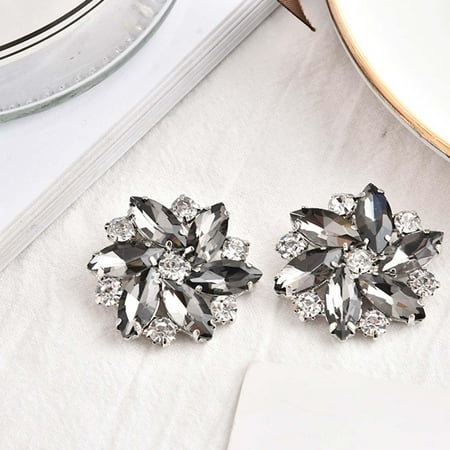 2Pcs Rhinestone Shoe Clips Jewelry Crystal Shoe Buckle Wedding Dress Diamond Gray