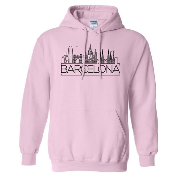 Skyline Barcelona Hoodie Sweatshirt Unisex Large Pink