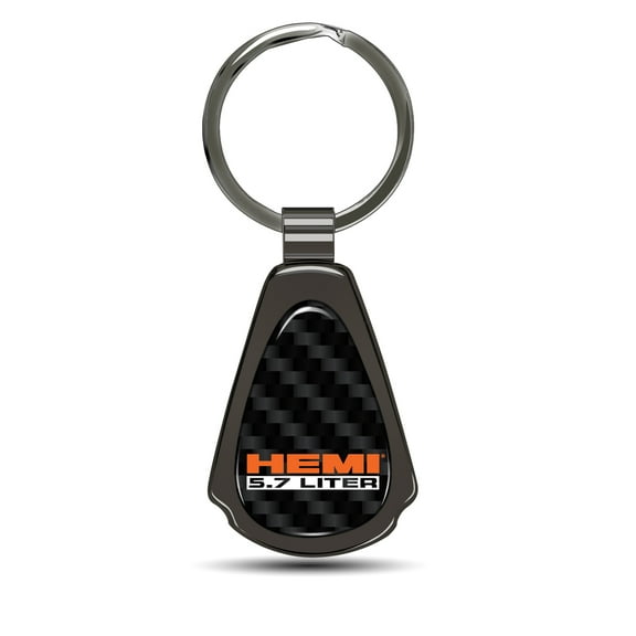 HEMI 5.7 Liter Real Black Carbon Fiber Gunmetal Black Metal Teardrop Key Chain