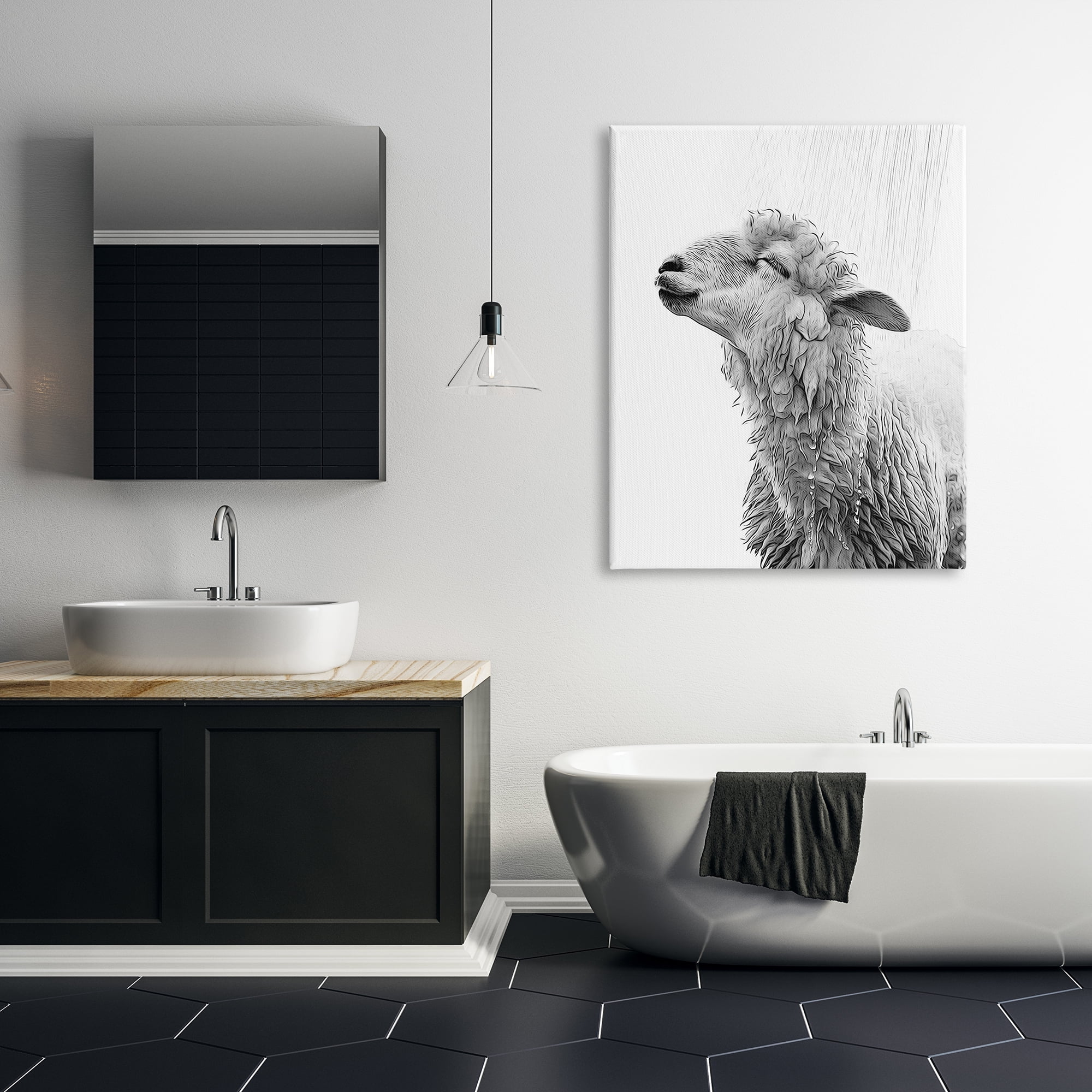 Stupell Industries Sheep Bathroom Splash Animals & Insects Painting Gallery Wrapped Canvas Art Print Wall Art, 36 x 48