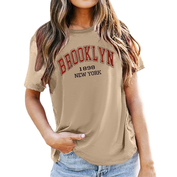 JAJAHO Womens Crew Neck Tee Letter Print Short Sleeve T Shirt Casual Soft Basic Top Boyfriend Streetwear Stylish Tops