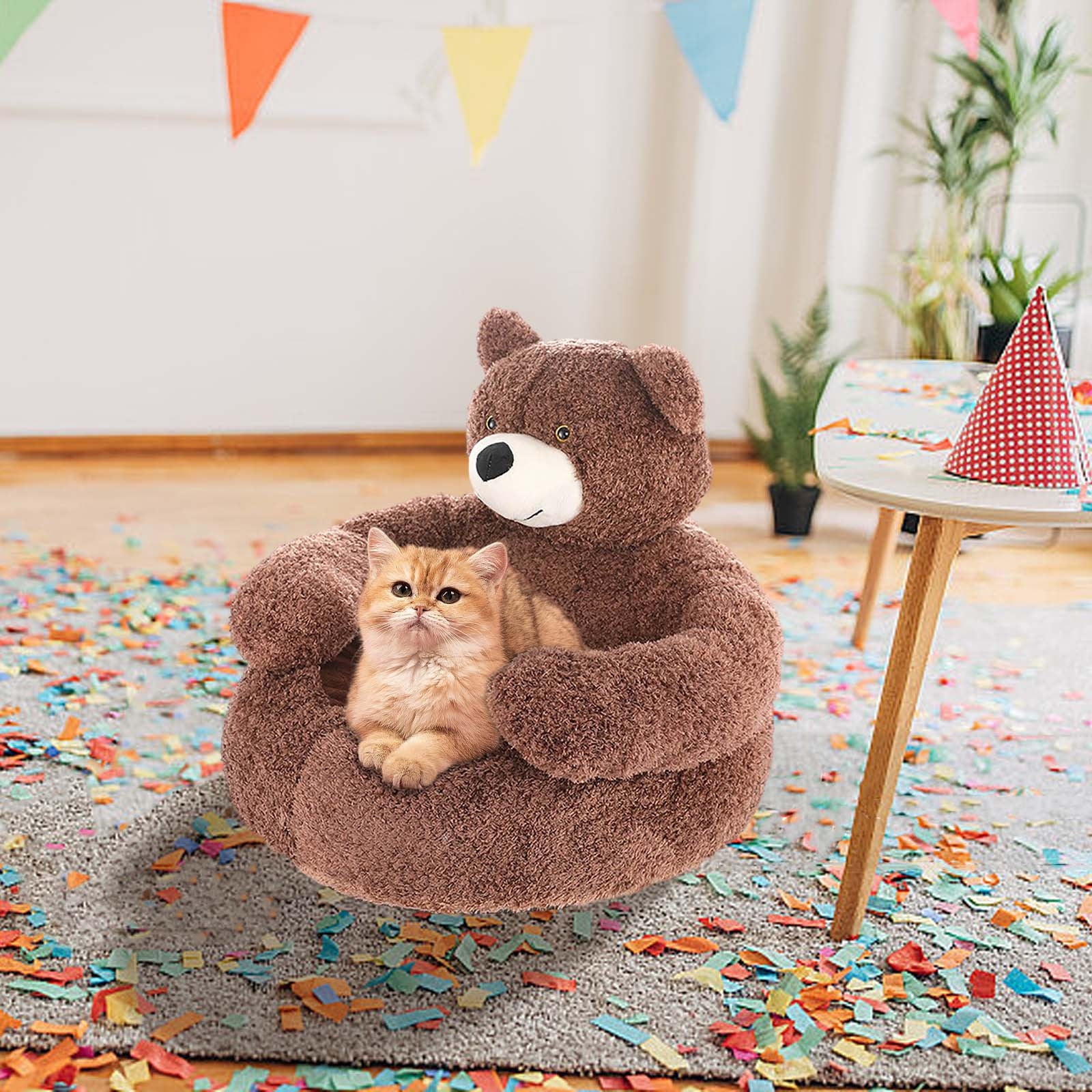 RKSTN Dog Cat Beds for Indoor Cats Dogs - Cat Bed Cave with Removable Washable Cushioned Pillow, 2 in 1 Super Soft cat Tent for Kitten and Small Dogs, Lively Cuddly Bear Animal-Shape & Furniture