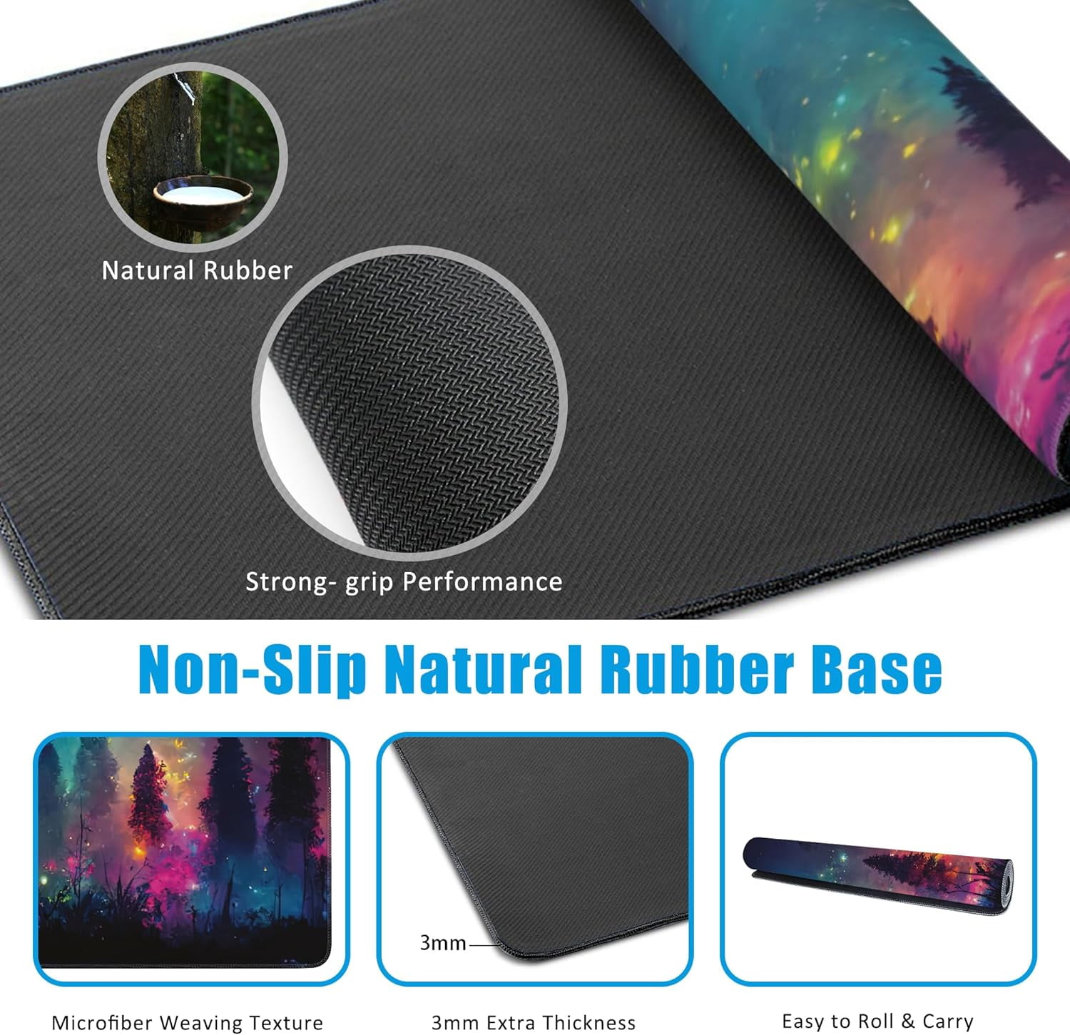 Fantasy Forest Desk Mat,Large Gaming Mouse Pad,Non-Slip Rubber Base Desk Pad with Stitched Edges for Desk Office Home Decor 35.4X15.7 Inch