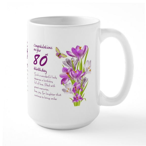 CafePress - 80Th Birthday Crocus Gift Mug Mugs - 15 oz Ceramic Large White Novelty Mug