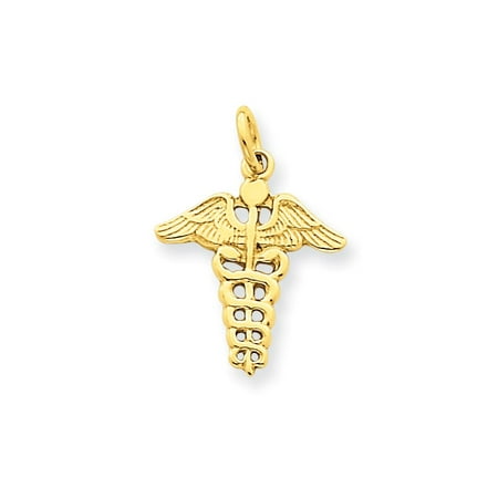 - 14K Yellow Gold Caduceus Medical Symbol Charm 20x14mm