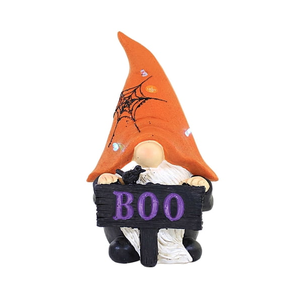 Halloween Spooky Gnome Figurine Polyresin Led Light-Up Spider Web Th00320 Boo