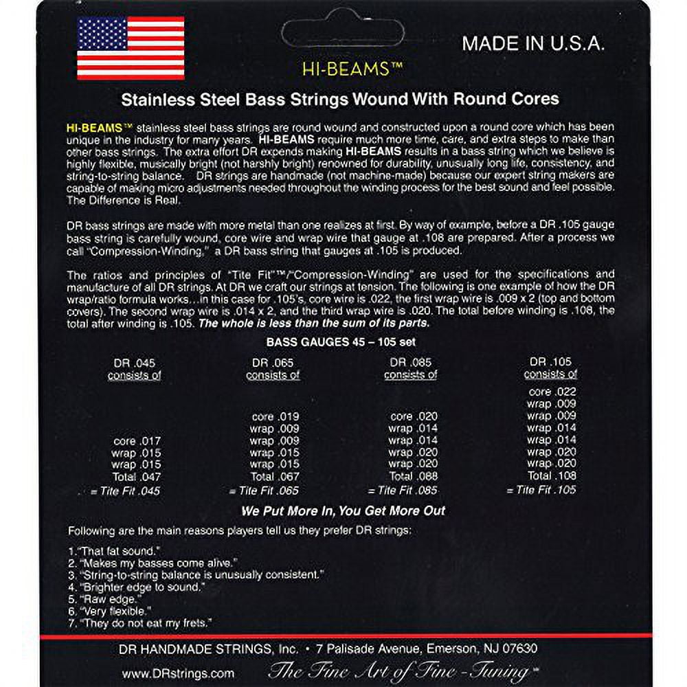 DR Strings MLR45 Hi-Beam Medium Lite Electric Bass 4 String Set (45-100)