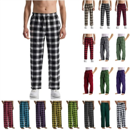 QATAINLAV Men's Cotton Soft Plaid Pajama Pants Casual Elastic Waist Lounge Trousers Loose Fit Wide Leg Pants Best Deals Today White S