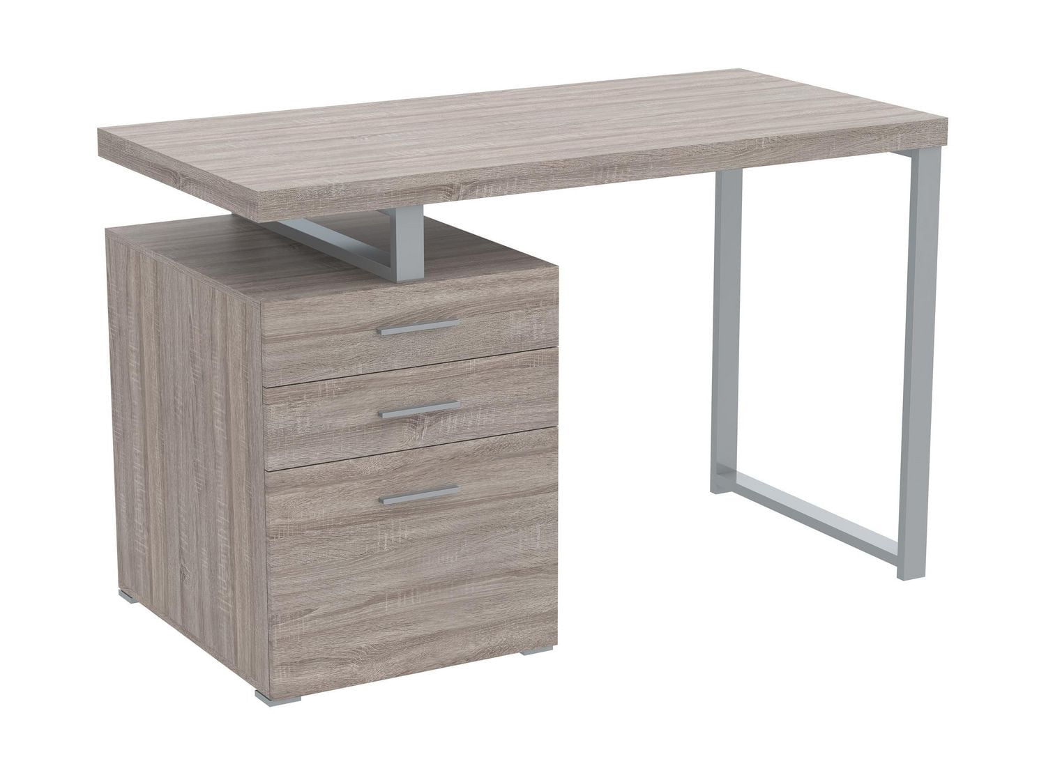 Safdie & Co. Bureau 47.25L Taupe Foncé 3 Tirroirs Métal Argent