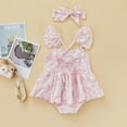thumbnail image 4 of Okbabeha Baby Girl Easter Day Outfit Newborn Romper Dress Cartoon Rabbit Print Design Sleeveless Ruffle Hem Cute Dress/Jumpsuit Headband 2pcs, 4 of 7