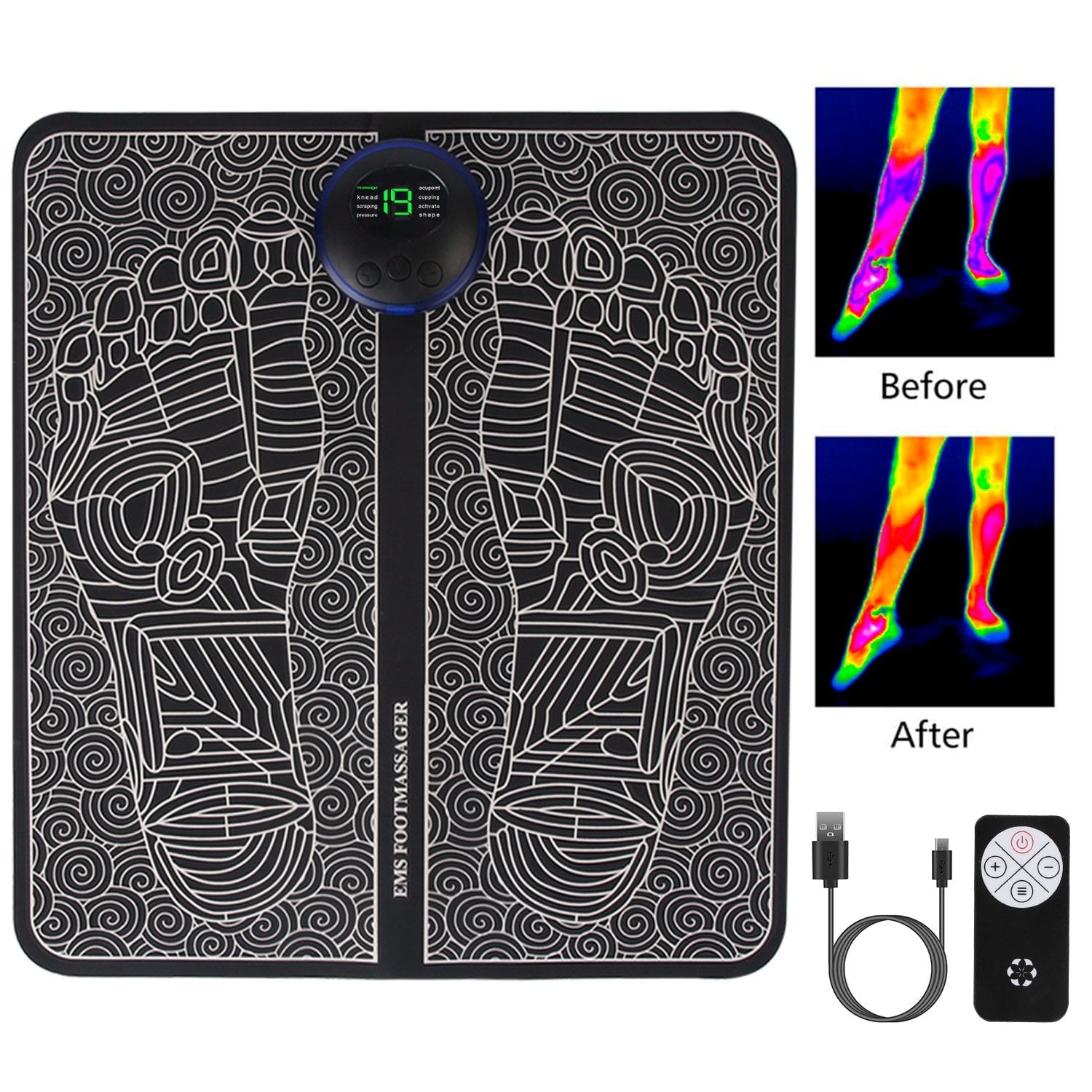 Foot Massager Mat TeqHome Foot Massager Pad for Pain Plantar Relief Muscle Relaxation Foldable Legs Feet Massager Pad with 8 Modes 19 Intensity Levels Remote Control