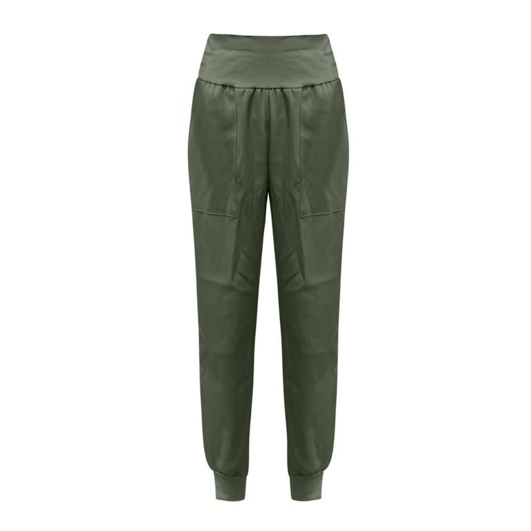 Dtydtpe 2024 Clearance Sales, High Waisted Pants for Women Solid Color  Women's High-Waisted Cropped Trousers with Split Ends Cargo Pants Women  Green