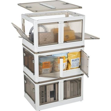Storage Bins with Lids, 37.5Gal Plastic Storage Bins with Wheels,Collapsible Stackable Storage Bins with 5 doors, Closet Organizers Foldable Storage Containers Box