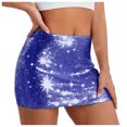 thumbnail image 4 of vigerkar Women's Sequin Skirt Metallic Glitter Skirt Elastic Waist Sparkly Club Bodycon Mini Skirt (Blue, L), 4 of 9