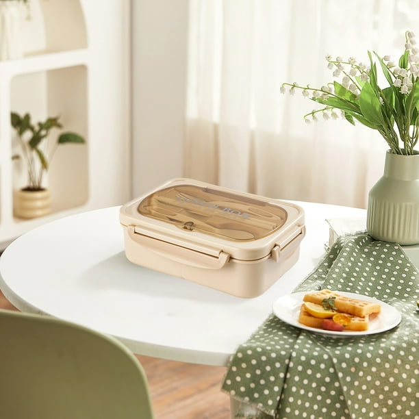 Lonchera térmica, recipiente para preparar comidas con compartimentos y cubiertos, 1 lonchera y 1 juego de utensilios, a prueba de fugas y apto para microondas para calentar fácilmente,