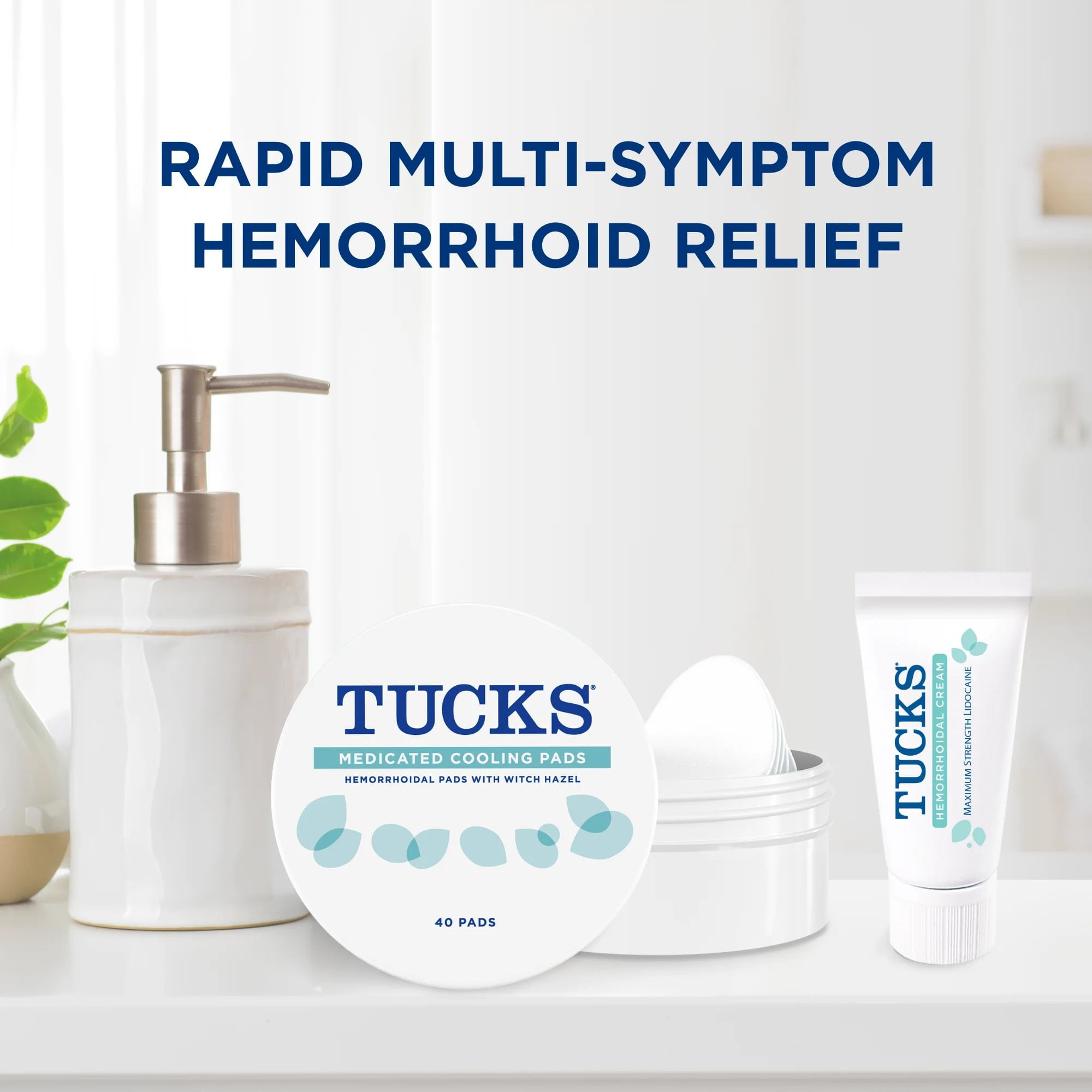 TUCKS Hemorrhoid Relief Kit with Lidocaine Cream and Witch Hazel Pads, 40 Count