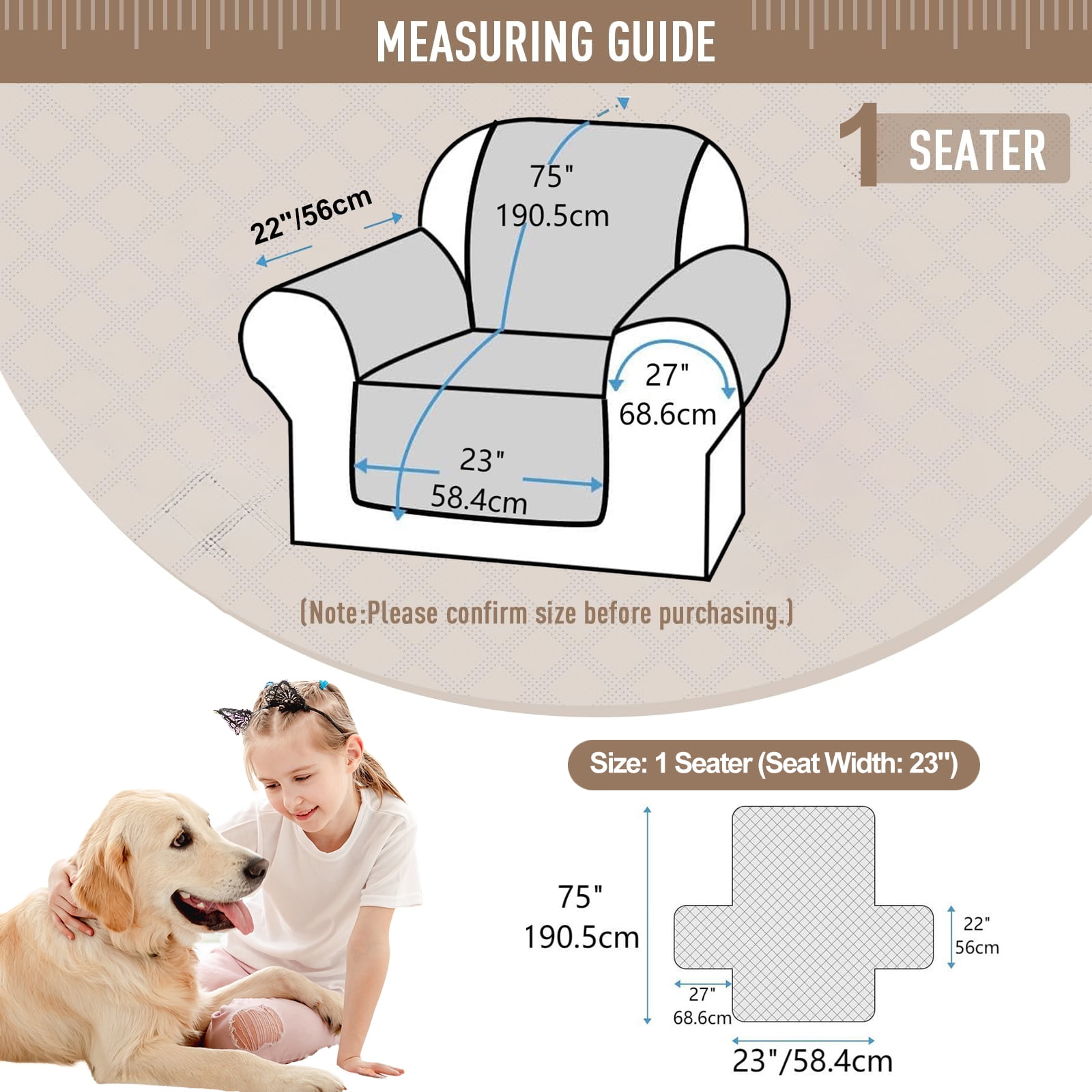 Sanmadrola Sofa Cover 100% Waterproof Couch Slipcovers Washable Non-Slip Furniture Protector with Pockets/Elastic Straps/Silicone Backing for Kids Pets Dogs, Taupe, Chair