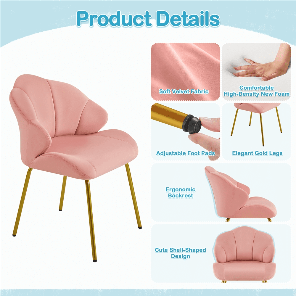 Renwick Modern Velvet Accent Chair with Golden Metal Legs for Living Room, Pink